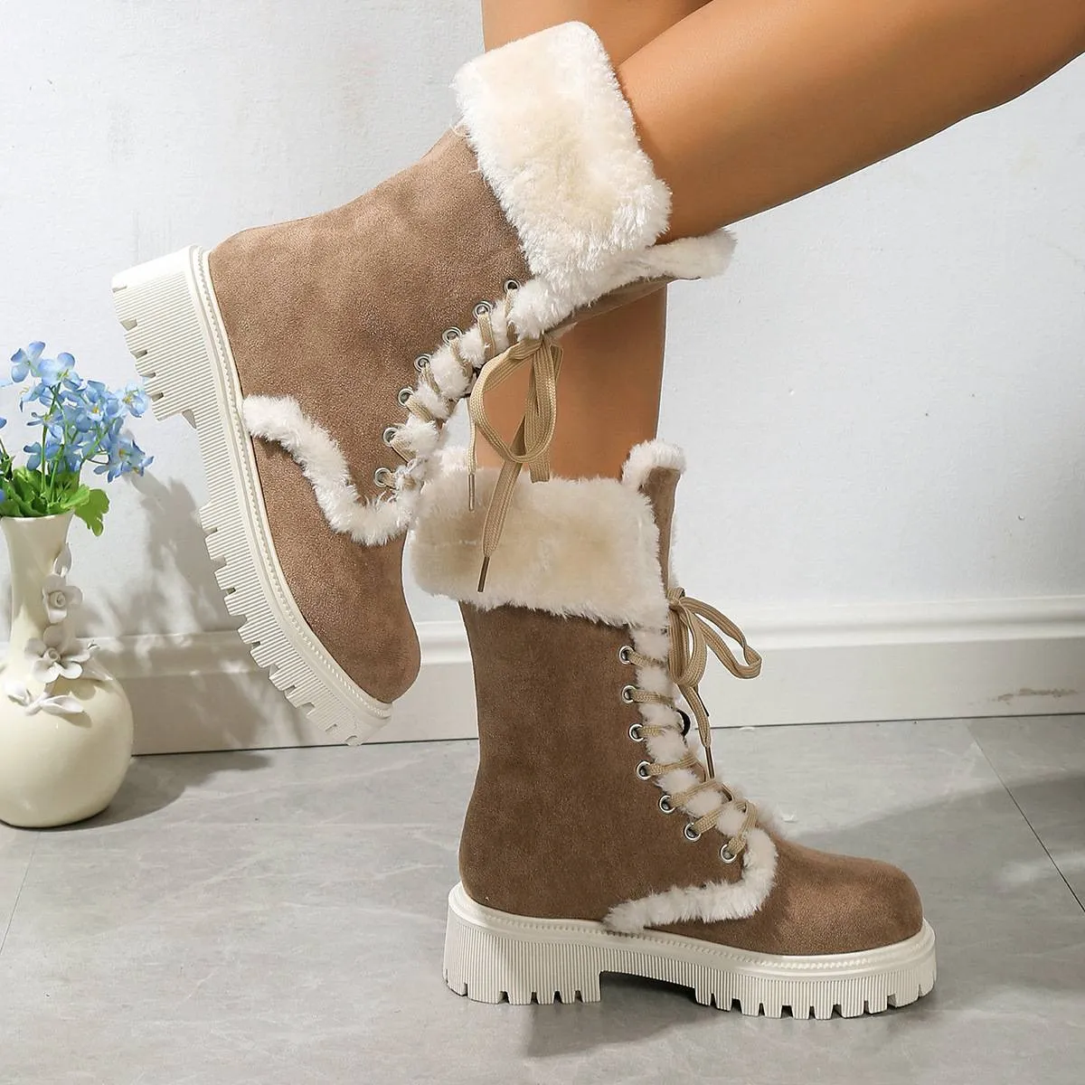 Women's Cotton Medium Plush Lined Snow Boots