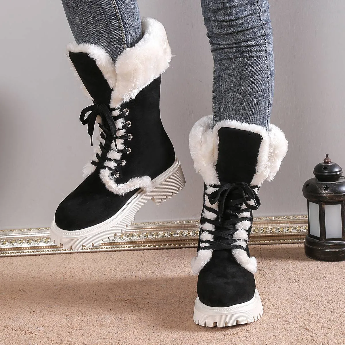Women's Cotton Medium Plush Lined Snow Boots