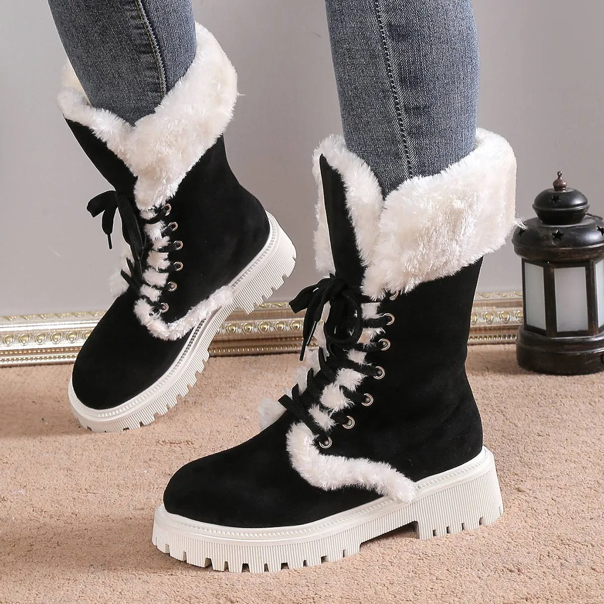Women's Cotton Medium Plush Lined Snow Boots