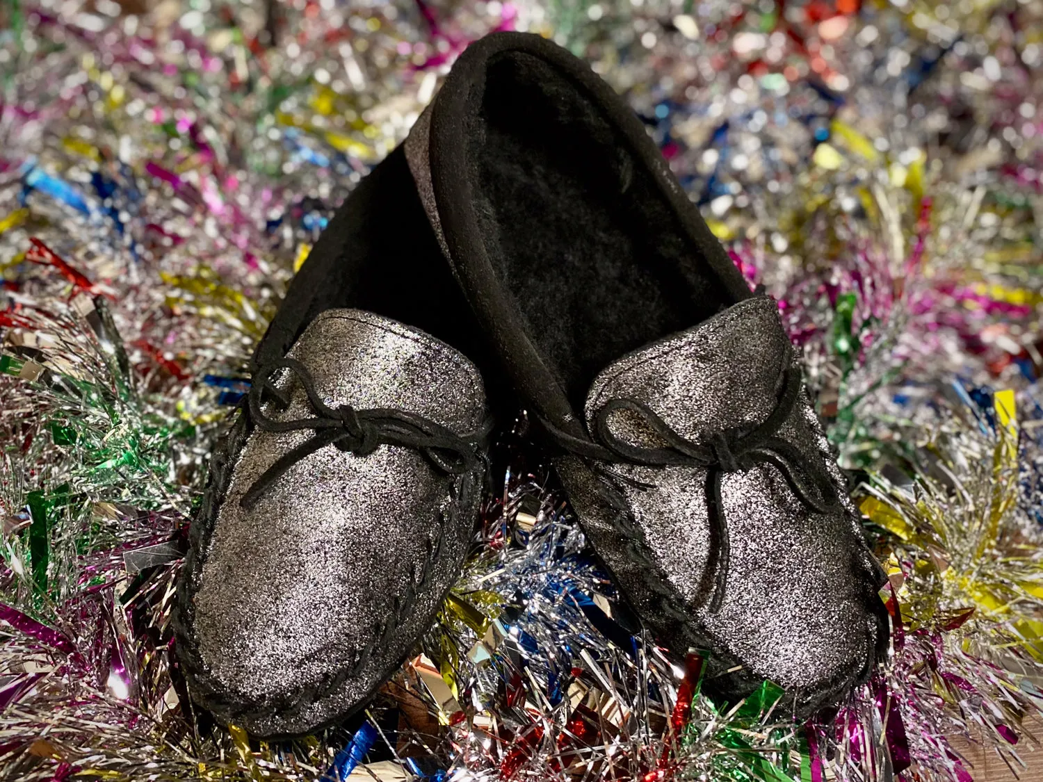 Women's Lined Shimmering Moccasin Slippers (Clearance)