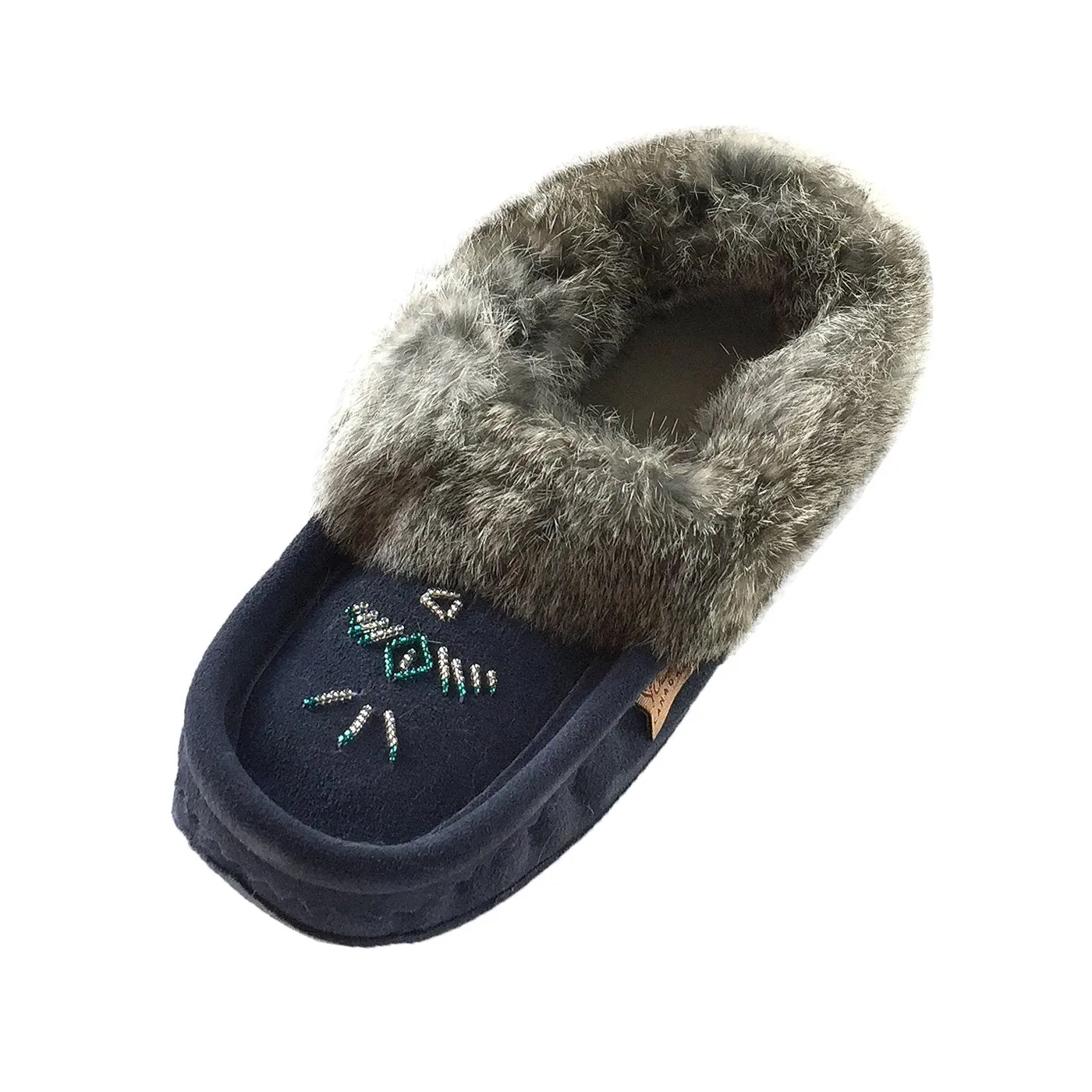 Women's Rabbit Fur Thunderbird Moccasin Slippers