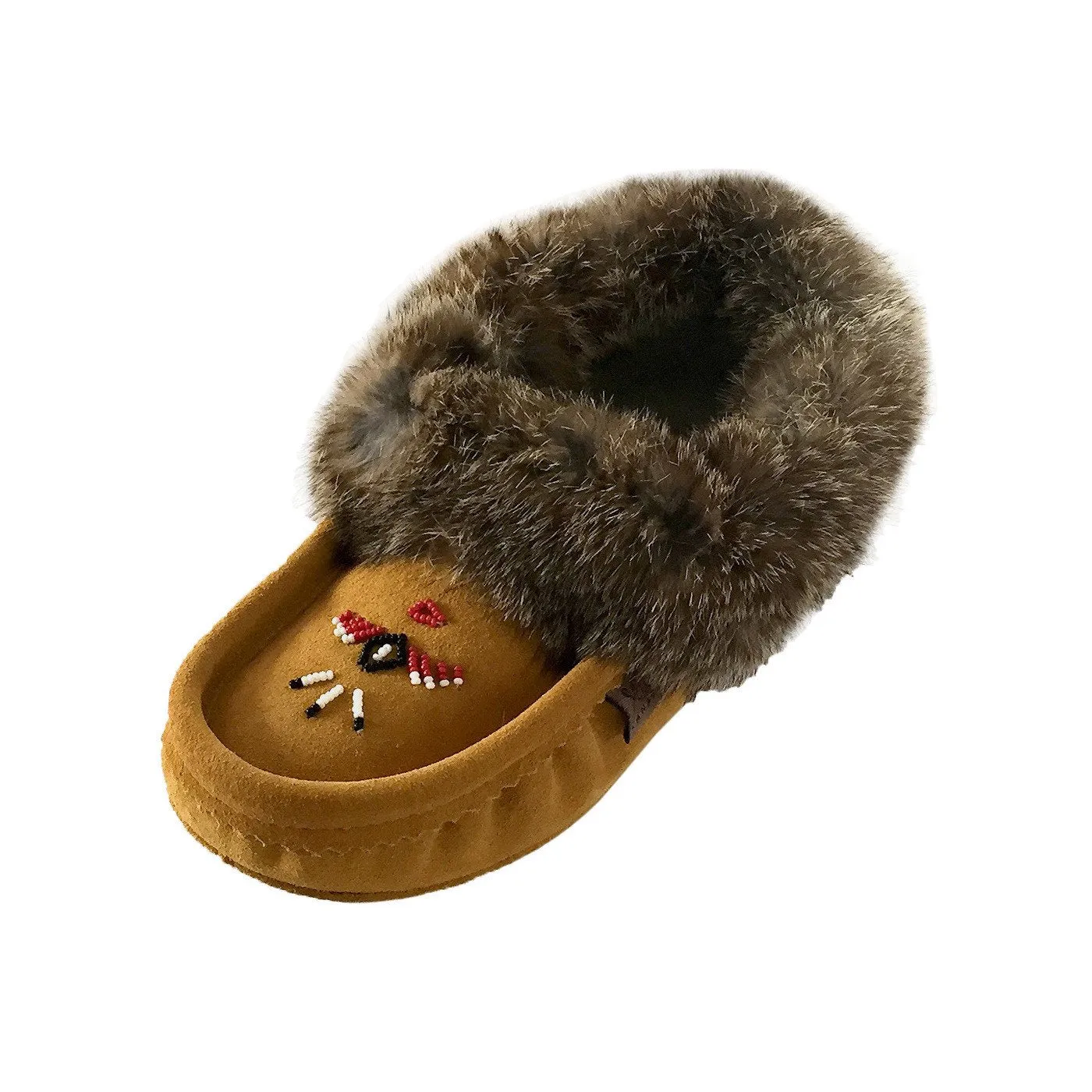 Women's Rabbit Fur Thunderbird Moccasin Slippers