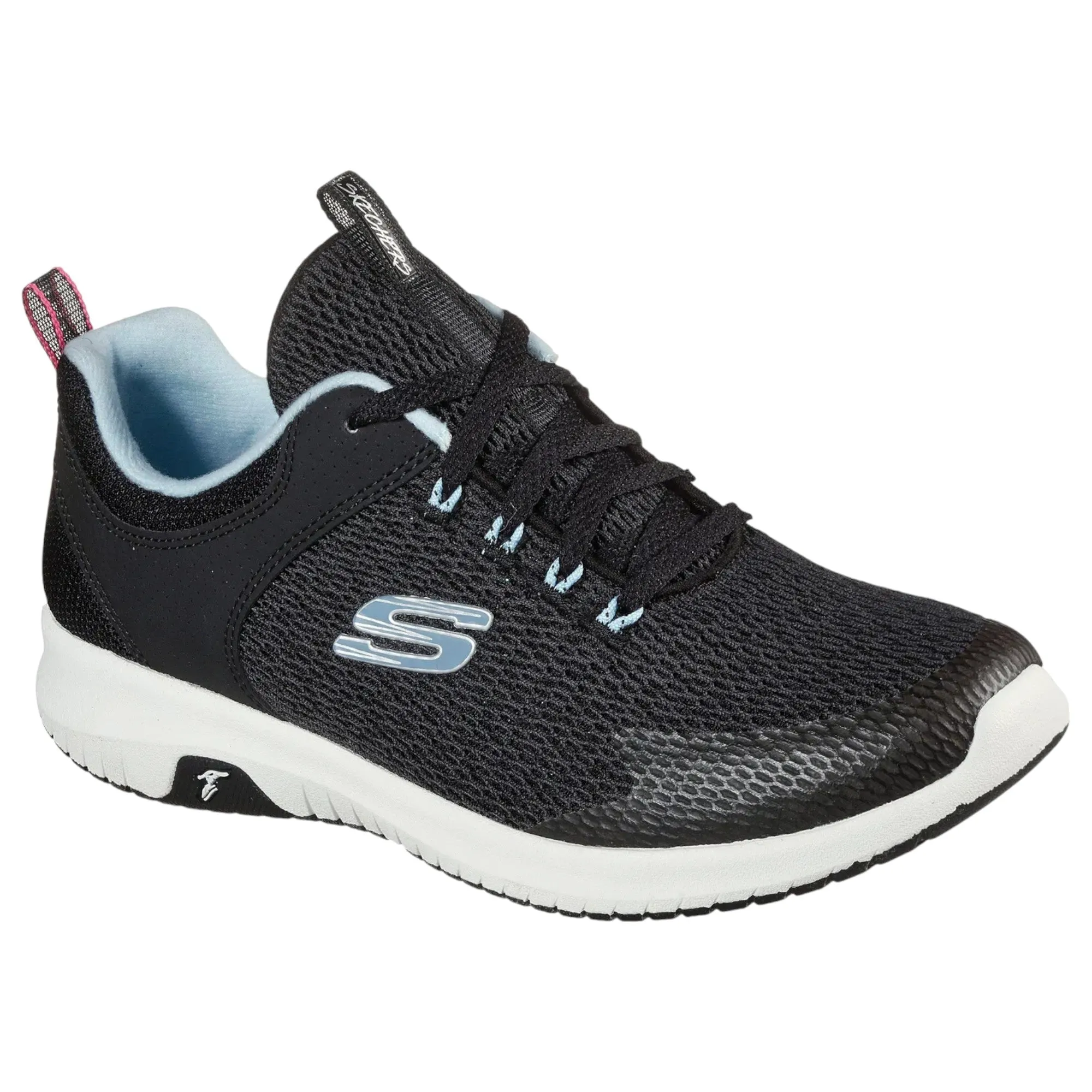 Womens Skechers Ultra Flex Prime Black/Light Blue Casual Lace Up Shoes